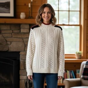 JOHN + JENN Super Soft Easy Care Acrylic Cable Knit Long Sleeve Sweater US Sz S